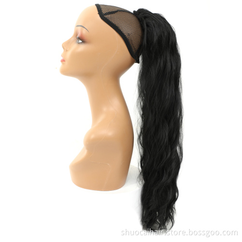 Long Wavy Ponytail Hair Synthetic Drawstring Ponytail Clip in Hairpiece Black Wave Ponytail for Black Women >=60% Who slesale